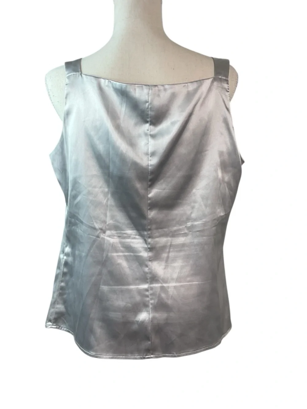 Essentials Sleeveless Satin Pleated Neck Shell Top - metallic Silver L - Picture 5 of 12